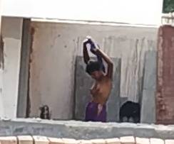 Indian neighbor outdoor bathing hidden cam video