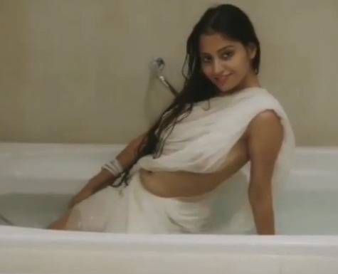 White wet saree desi model going really hot