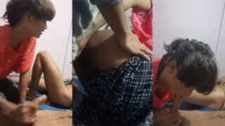 Horny shemale enjoys two dicks together in threesome sex