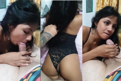 Sexy girl in lingerie sucks lover's dick in NRI porn