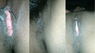 Man licks his wife’s shaved pussy like a dog