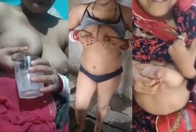 Nude Bhabhi collects her breast milk for her naughty Devar