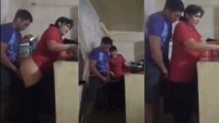 Pervert enjoys standing sex with his stepmom in kitchen