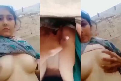 Horny girl squeezes her boobs and fingers her hairy pussy