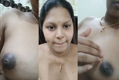 Desi nude Chennai lady presses her naked boobs