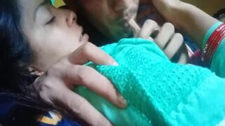 Cheating wife kisses her lover and lets him suck her boobs