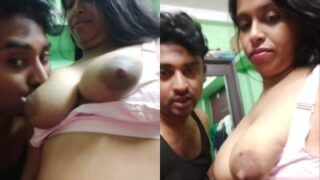 Kinky guy chews big milky boobs in Indian sex video