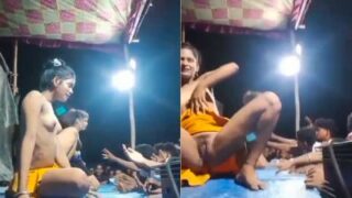 Dehati men enjoy the stage dancers’ nude dance on the stage